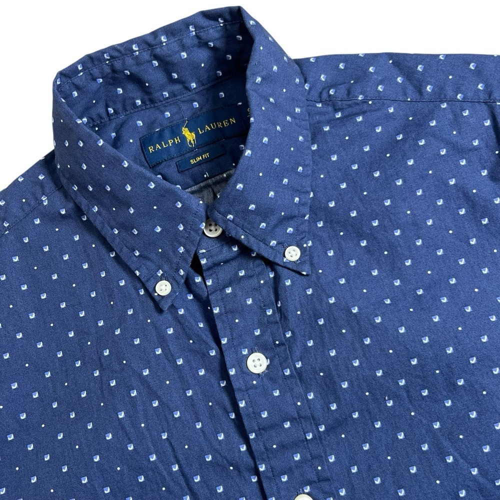 Ralph Lauren Mens‎ Small Slim Fit Geometric Print Button Down Shirt Short Sleeve